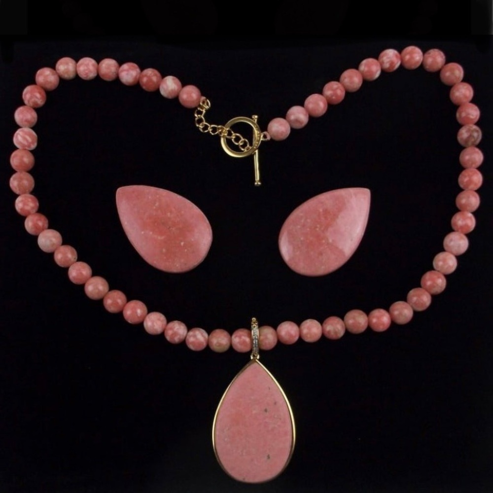 New Designer Sterling Silver Rhodochrosite Necklace 18" w/ 2 extra stone pieces‎